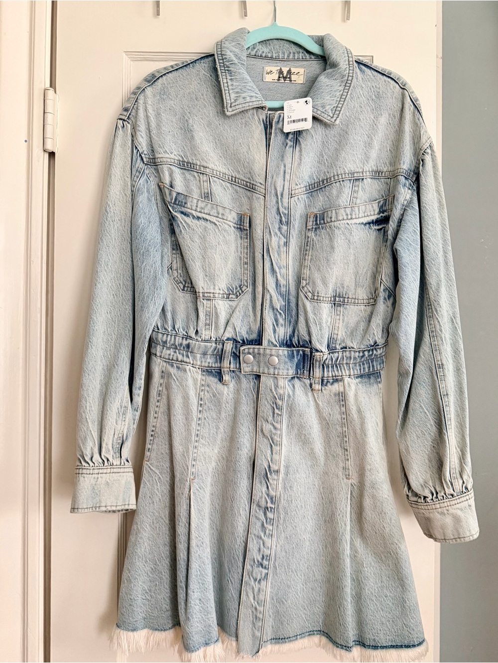 NWT We The Free | Free People | Chain of Command Denim Mini Dress frayed - SZ M - Picture 5 of 8